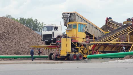 Proceso-De-Descarga-De-Lino-En-Fábrica.-Descarga-De-Materias-Primas-Con-Camión-De-Carga.