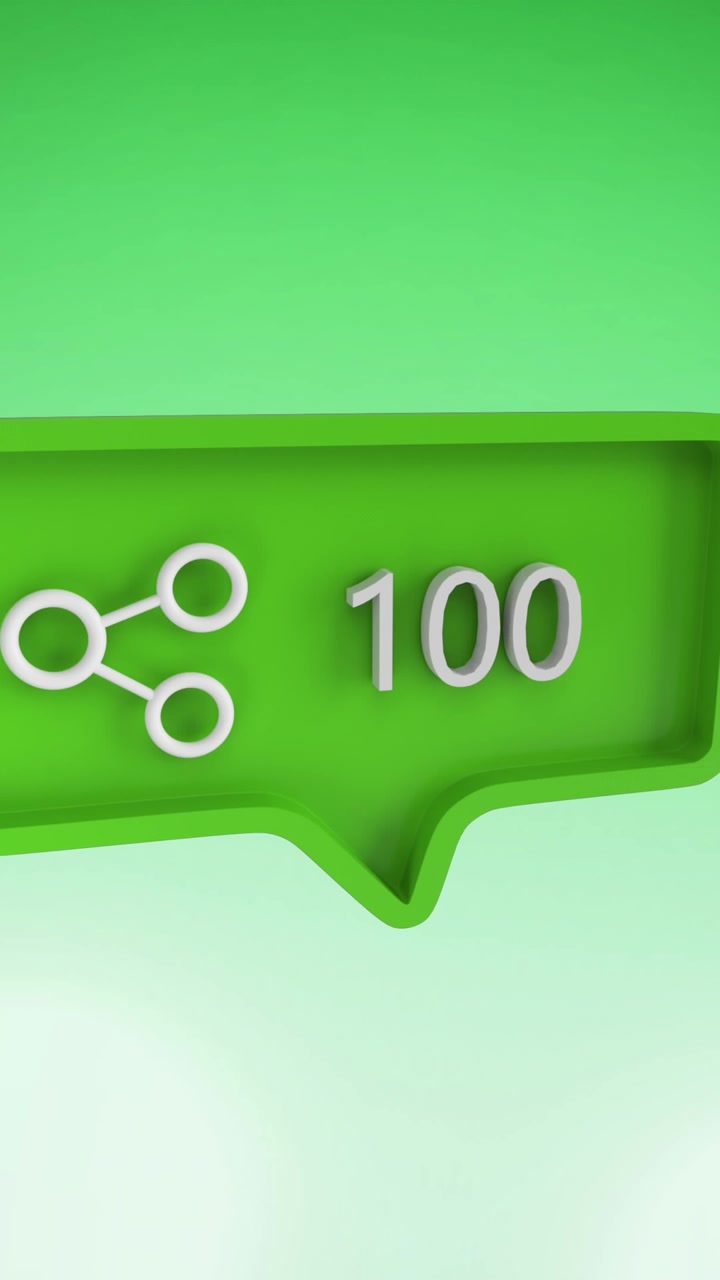 Animazione di nuvoletta di dialogo con icona di condivisione e numeri in crescita su sfondo verde