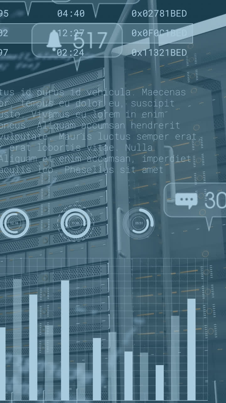 animación del procesamiento de datos en la sala de servidores