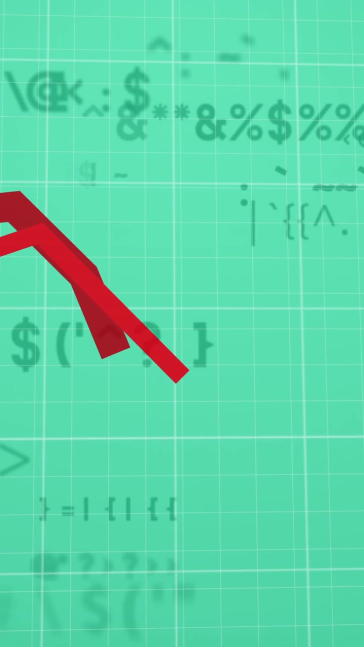 Animation of statistical data processing and changing symbols against green background