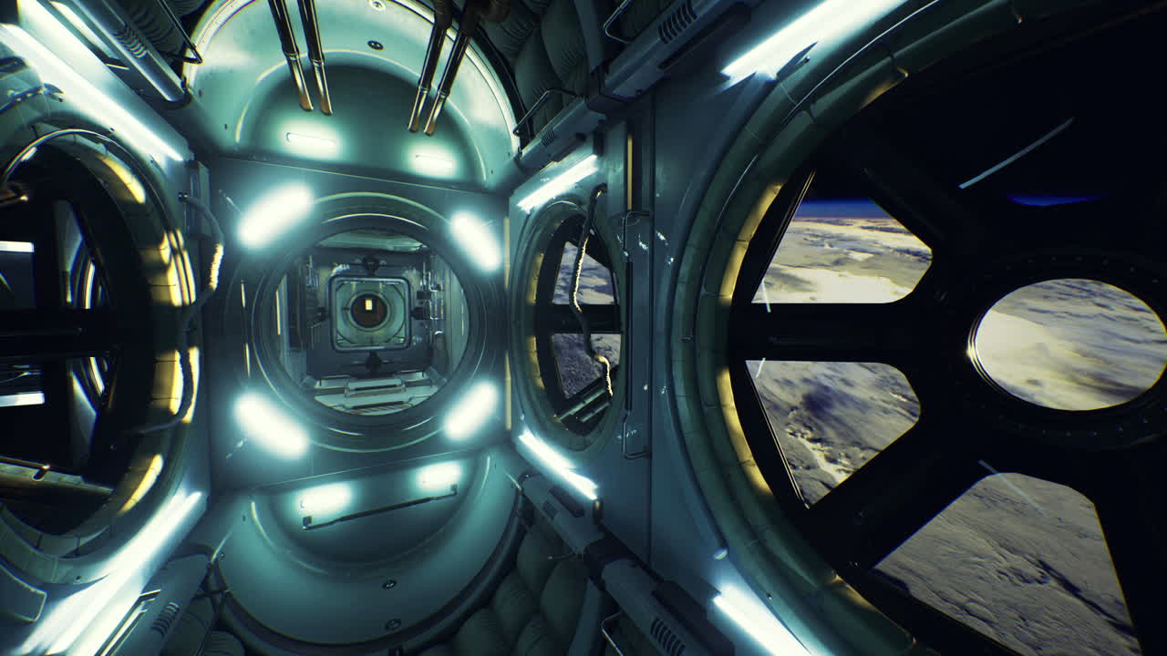 Exploring the interior of a futuristic space station within earth orbit