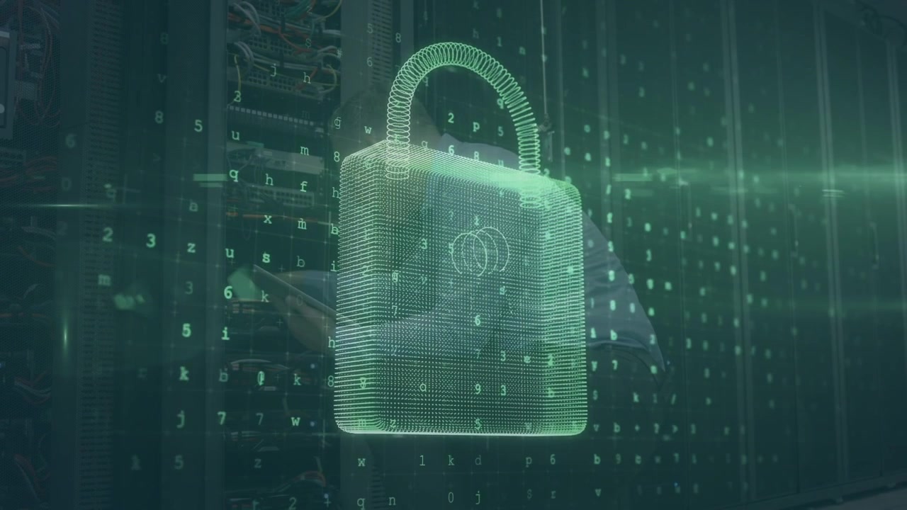 Animated Digital Padlock Protecting Data in a Server Room
