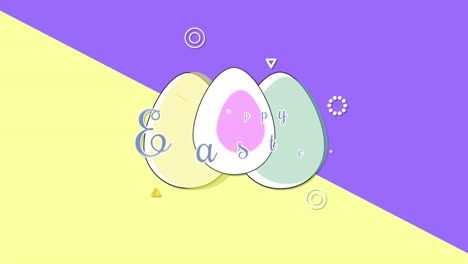 Animated-closeup-Happy-Easter-text-and-eggs-on-purple-and-yellow-vertigo
