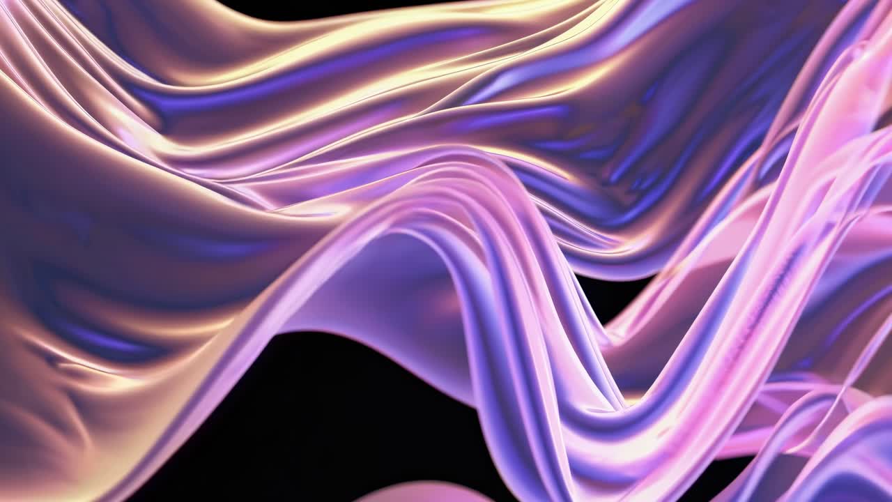 Pastel waves flowing with seamless elegance across black background, revealing fluid dynamics through mesmerizing motion graphics and iridescent color gradient