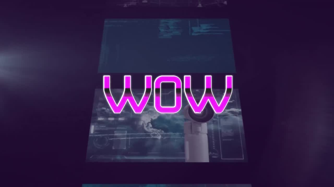 animación de texto wow sobre pantallas en movimiento sobre fondo oscuro
