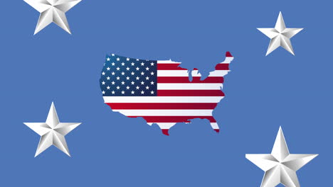 usa celebration day animation with map and stars