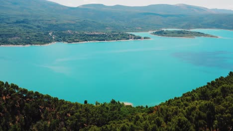 aerial view revealing beautiful blue waters of the gorges du verdon