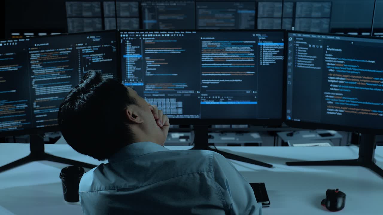 programador trabajando hasta tarde en la noche