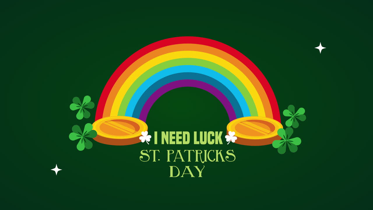 레인보우와 클로버를 가진 세인트 패트릭스 데이 애니메이션 카드