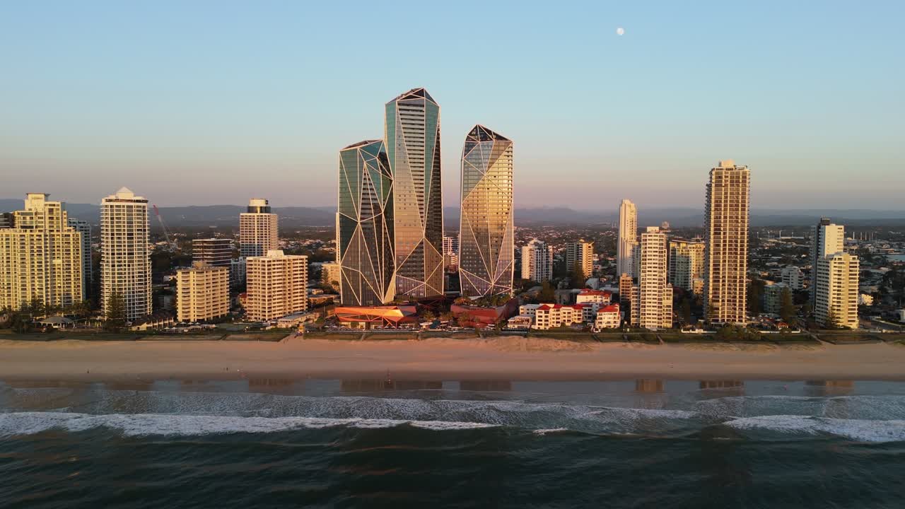 Stunning Sunset over Gold Coast Skyscrapers and Beach