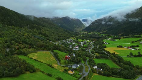 Aerial-over-the-valleys-near-Syvde,-Vanylven-Municipality,-Norway
