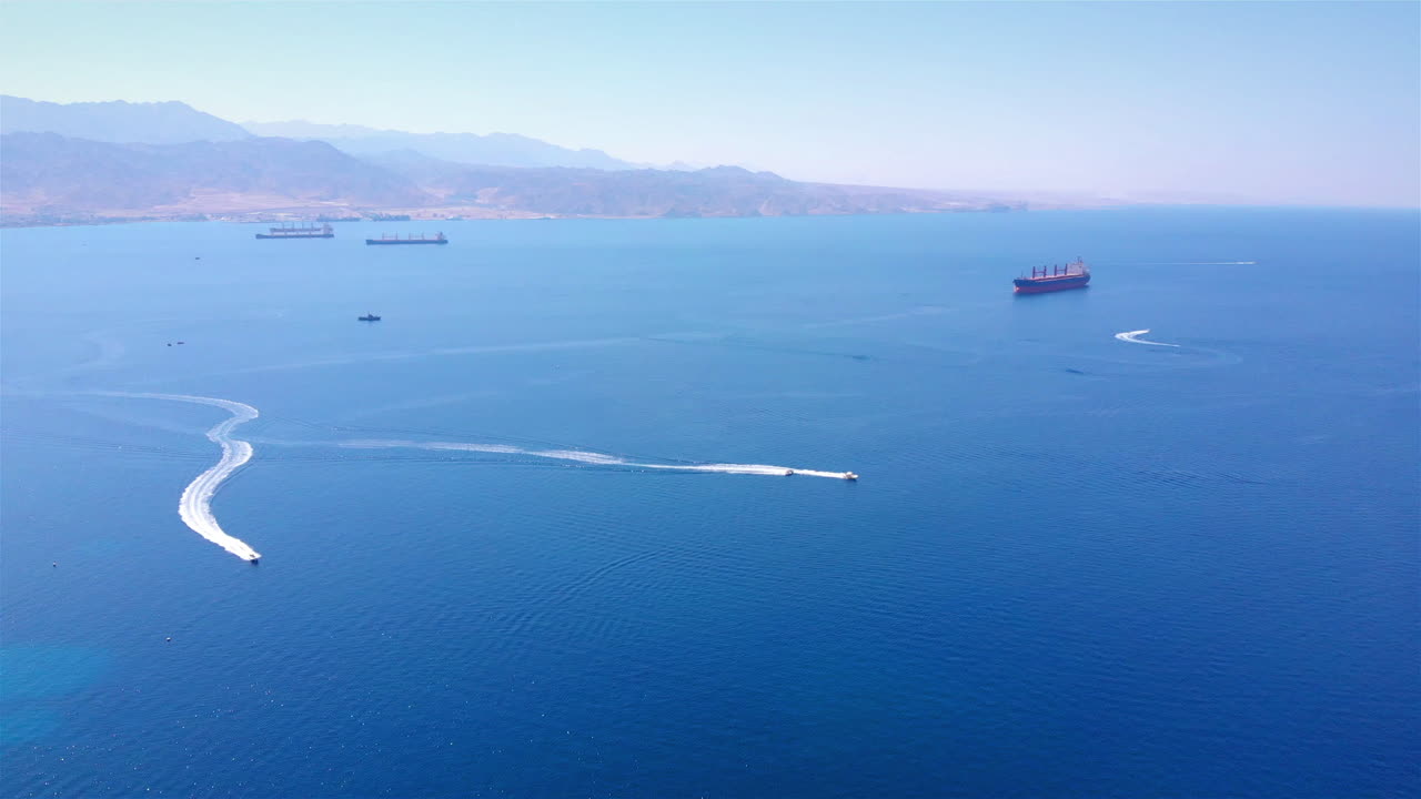 Israel and Jordan Tanker ships in the red sea Aerial