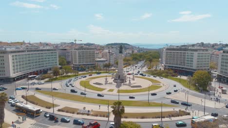 orbit shot of distinctive marques de pombal statue in lisbon, portugal