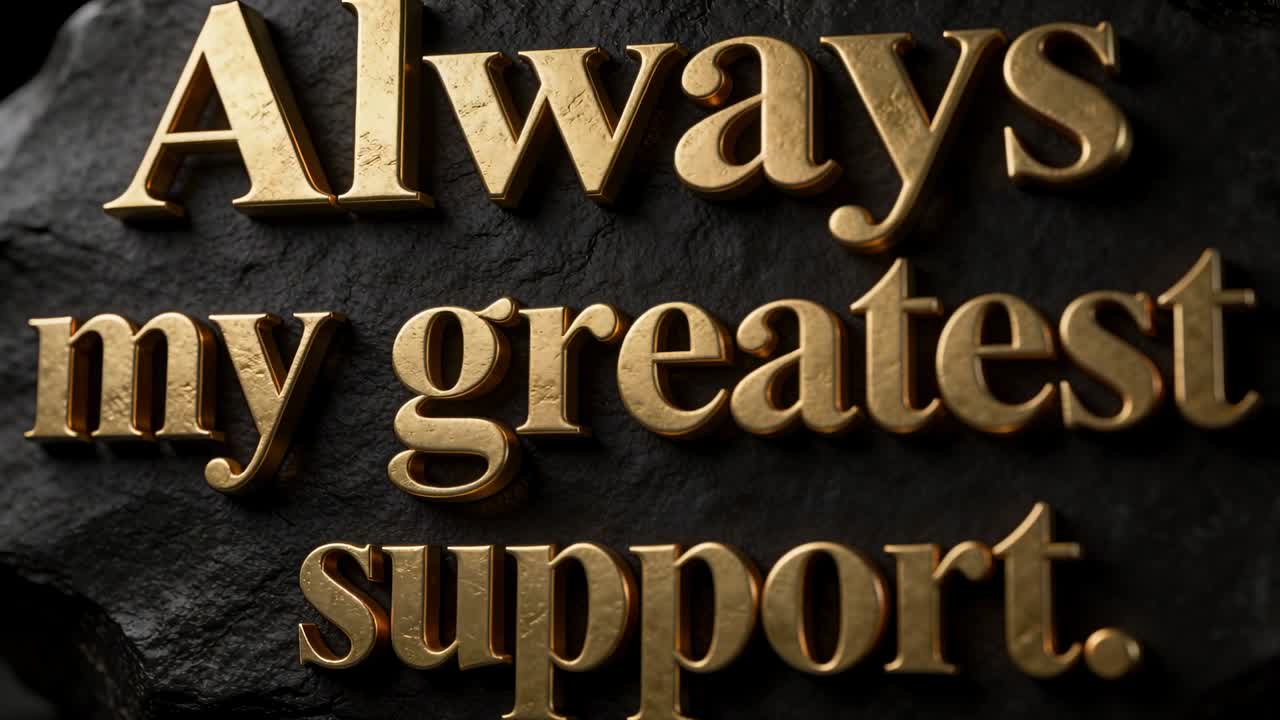 Showing raised letters on studio plaque revealing message as camera pulling closer lights shifting