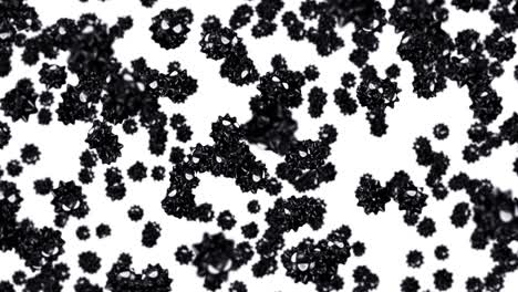 volando muchos virus en personaje de dibujos animados en fondo blanco. concepto médico. divertida mascota de virus negro con enojado. animación de bucle 3d.