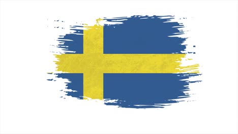 stroke brush the national flag of sweden in stop motion effect. sweden flag brush strokes art background.