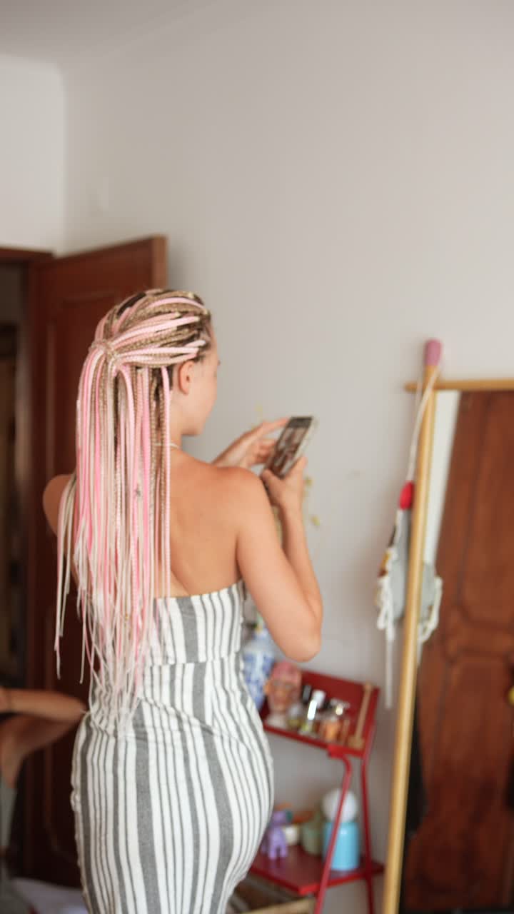 Woman with Pink Box Braids