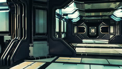 corredor de nave espacial realista y futurista de ciencia ficción