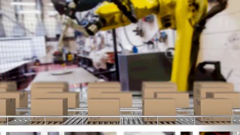 animación de cajas de cartón que se mueven en cintas transportadoras en el almacén