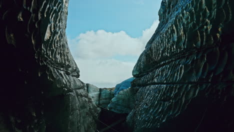 Static-shot-of-Icelandic-ice-caves-inside-the-Myrdalsjokull-glacier,-southern-Iceland