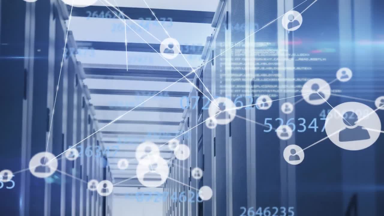 금융 데이터와 서버에 대한 아이콘으로 연결 네트워크의 애니메이션