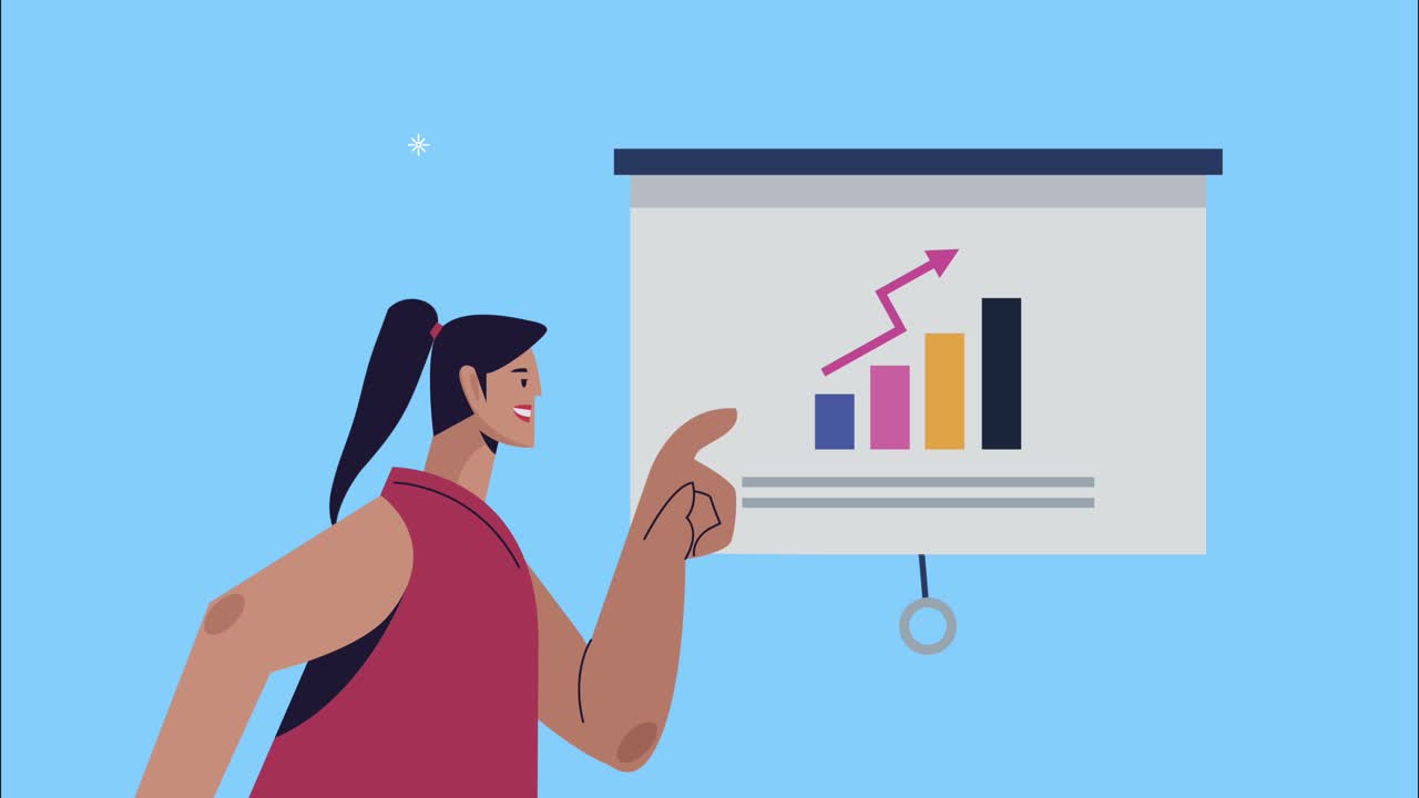 young woman with statistics in paperboard