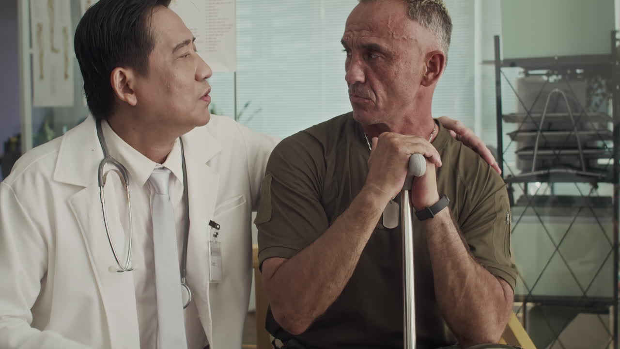 Therapist Cheering Depressed Soldier Up