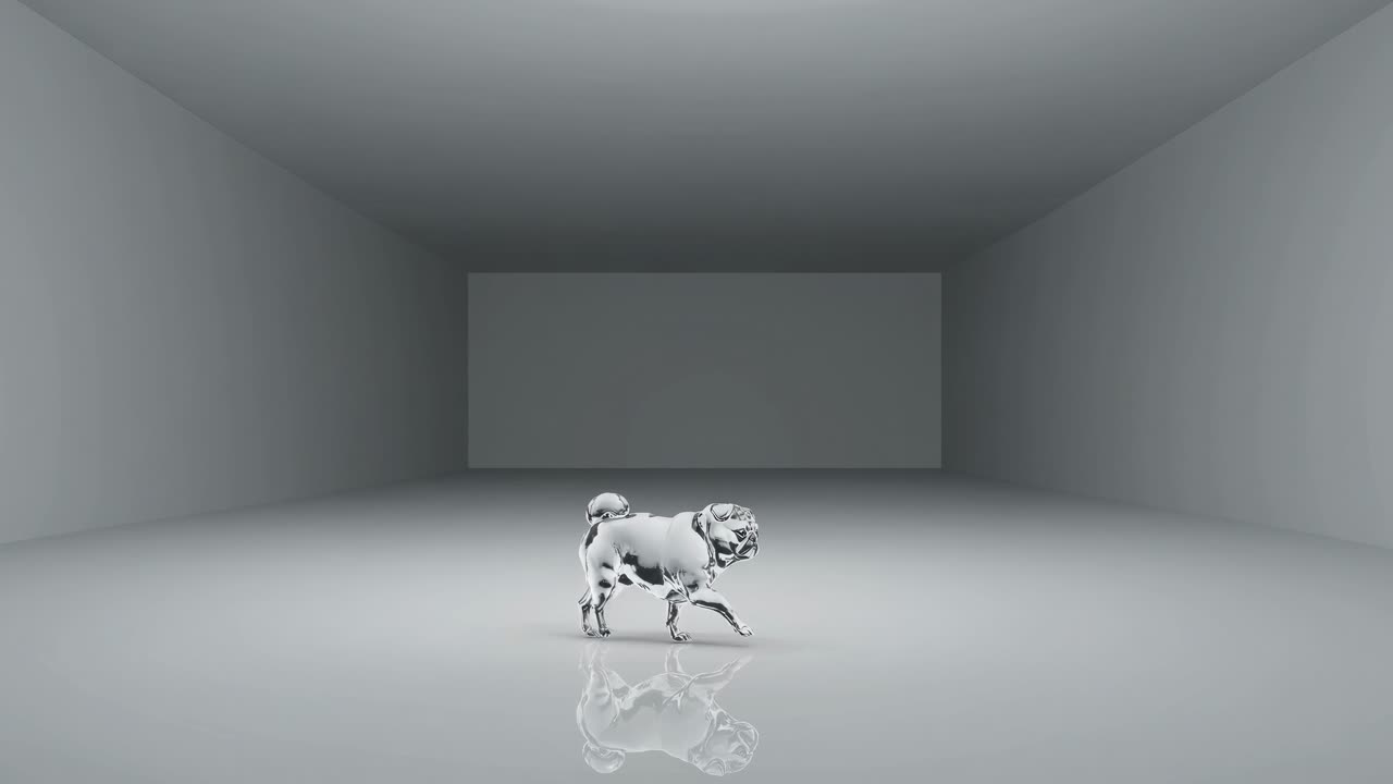 Glass Pug Sculpture in Empty Room