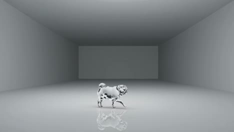 glass pug sculpture in empty room