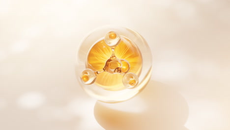 molécula de oro biológica con fondo de burbujas, representación en 3d.