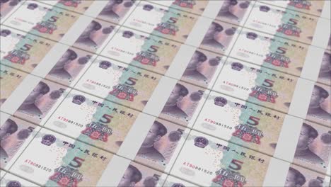 5-Billetes-De-Renminbi-Chinos-Impresos-Por-Una-Prensa-De-Dinero