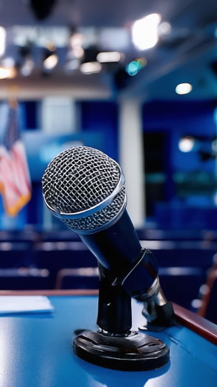 A Close-Up View of a Professional Microphone at a Press Conference Setting, Highlighting the Importance of Communication and Information Sharing in Modern Media