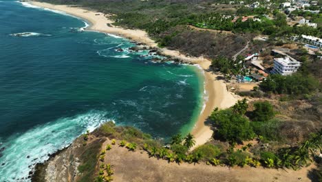 Aerial-view-around-the-Playa-Coral-beach-in-Puerto-Escondido,-Oaxaca,-Mexico