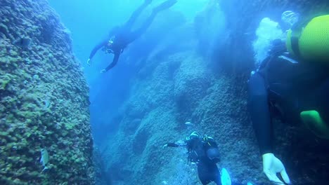 divers enjoying the sceneries under the sea of menorca island spain