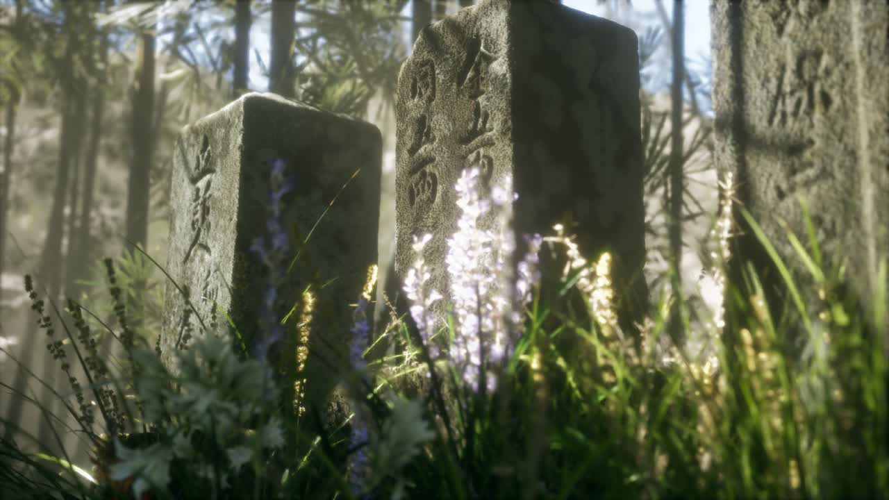 bosque de bambú de japón y hierba verde de prado con luz natural