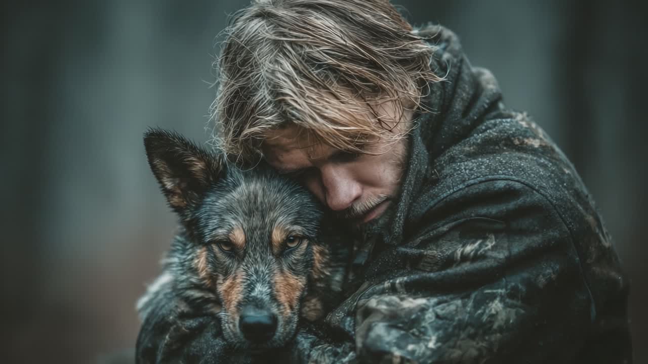 Hassas Bir Bağ Anı: Bir Kişinin Sadık Köpeğini Kucakladığı, İnsan ve En İyi Arkadaşı Arasındaki Bağı Yakalayan Duygusal Bir Sahne