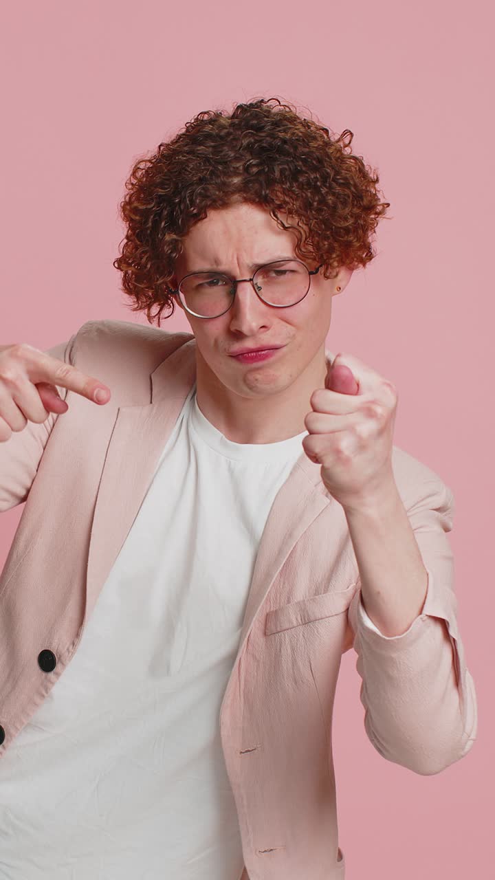 Greedy avaricious man showing fig negative gesture you dont get anyway refusal fig sign rapacious