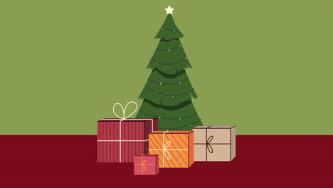 happy merry christmas animation with tree and gifts