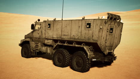 armoured military truck in desert