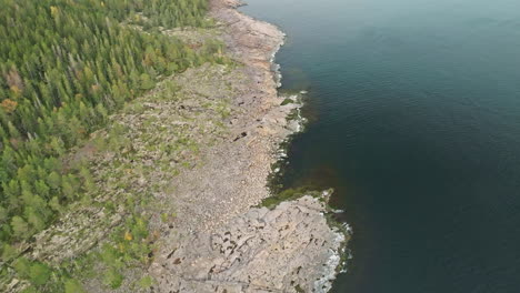 Rocky-Coast-With-Lush-Autumn-Trees-In-Swedish-Coastline