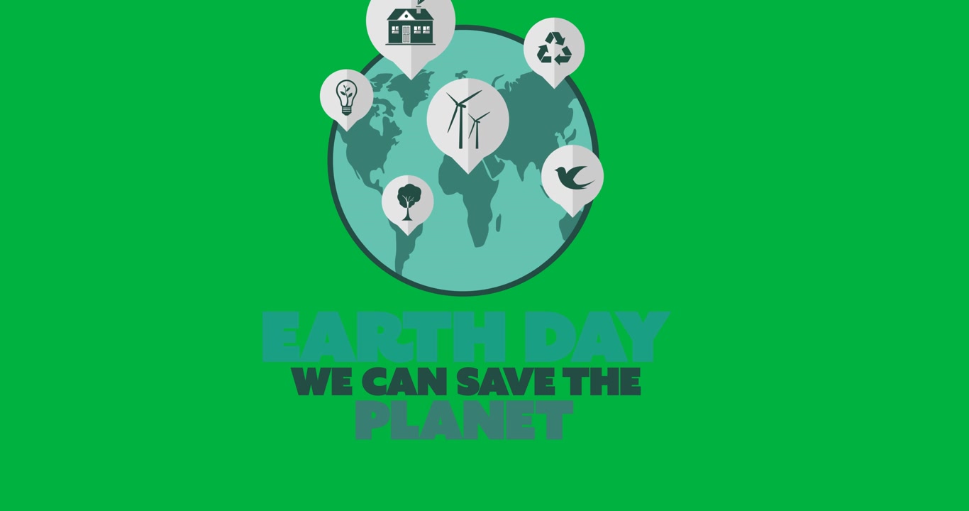 Digital animation of earth day text banner against black background