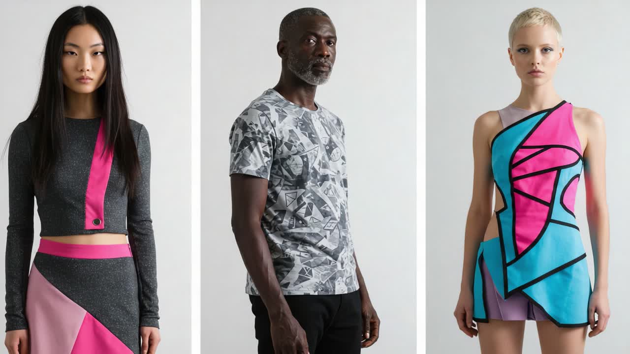 Dynamic Fashion Showcase: Bold Patterns and Vibrant Colors Capture Attention in Contemporary Apparel Featuring Diverse Models in Stylish Outfits