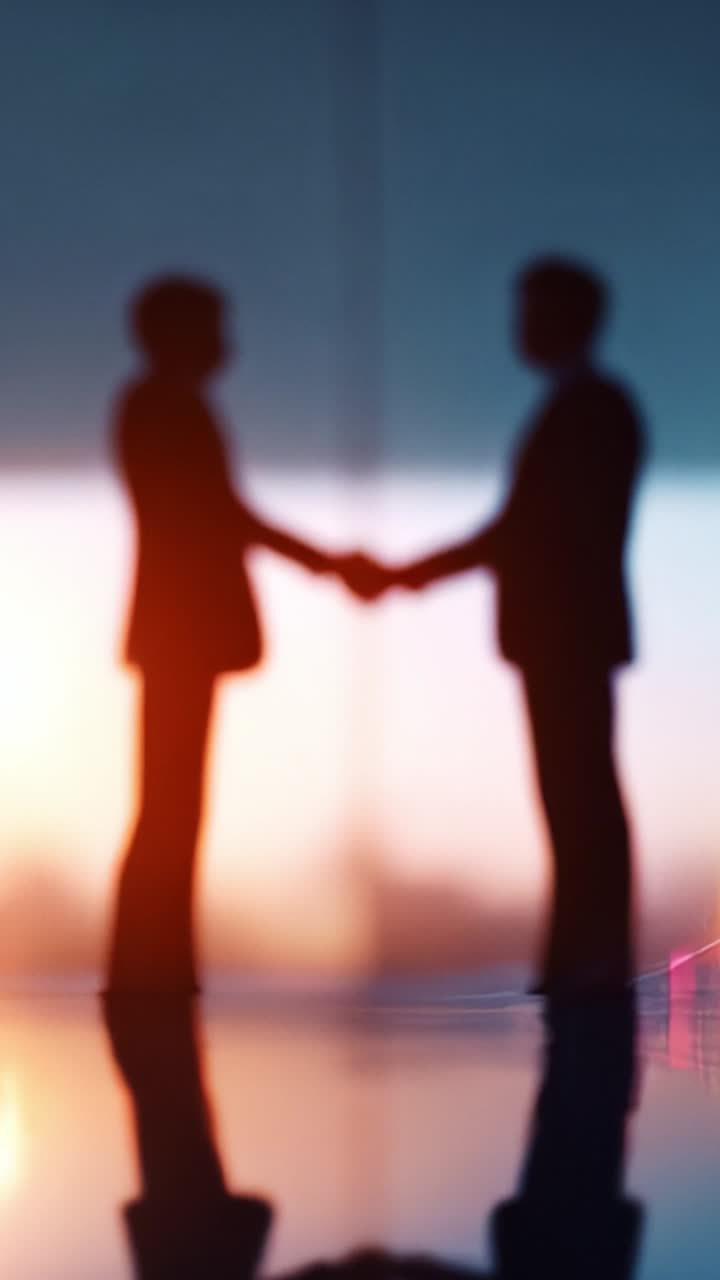 A Transformative Business Partnership: Two Professionals Engaging in a Firm Handshake Against a Background of Vibrant Charts Signifying Growth and Success