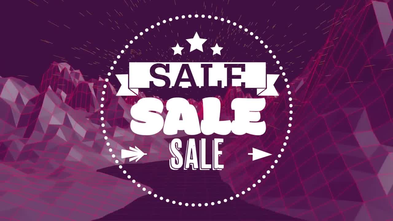 animación del texto de venta sobre fondo púrpura