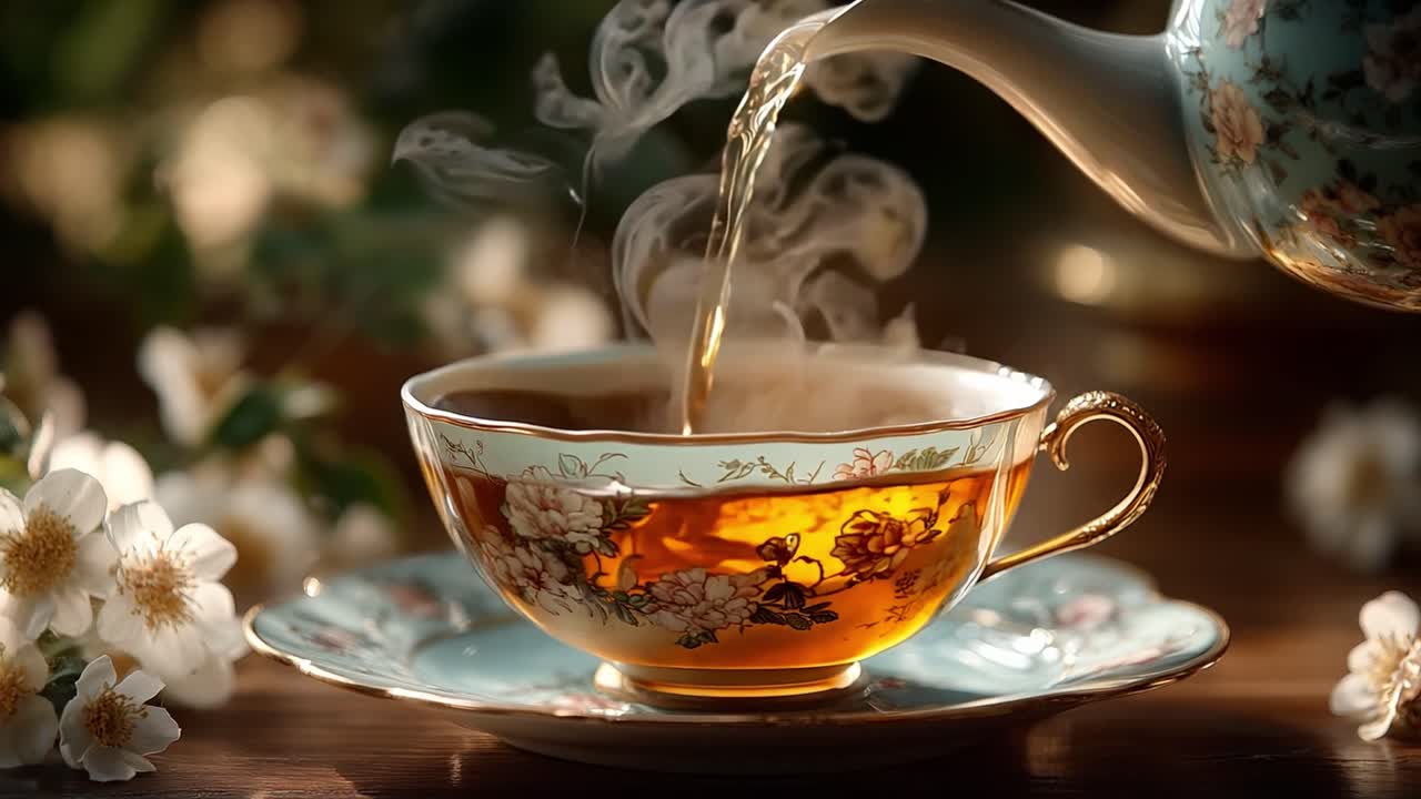 Elegant Tea Pouring into a Vintage Teacup
