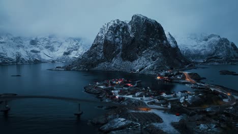 aerial view of lofoten islands beautiful landscape during winter