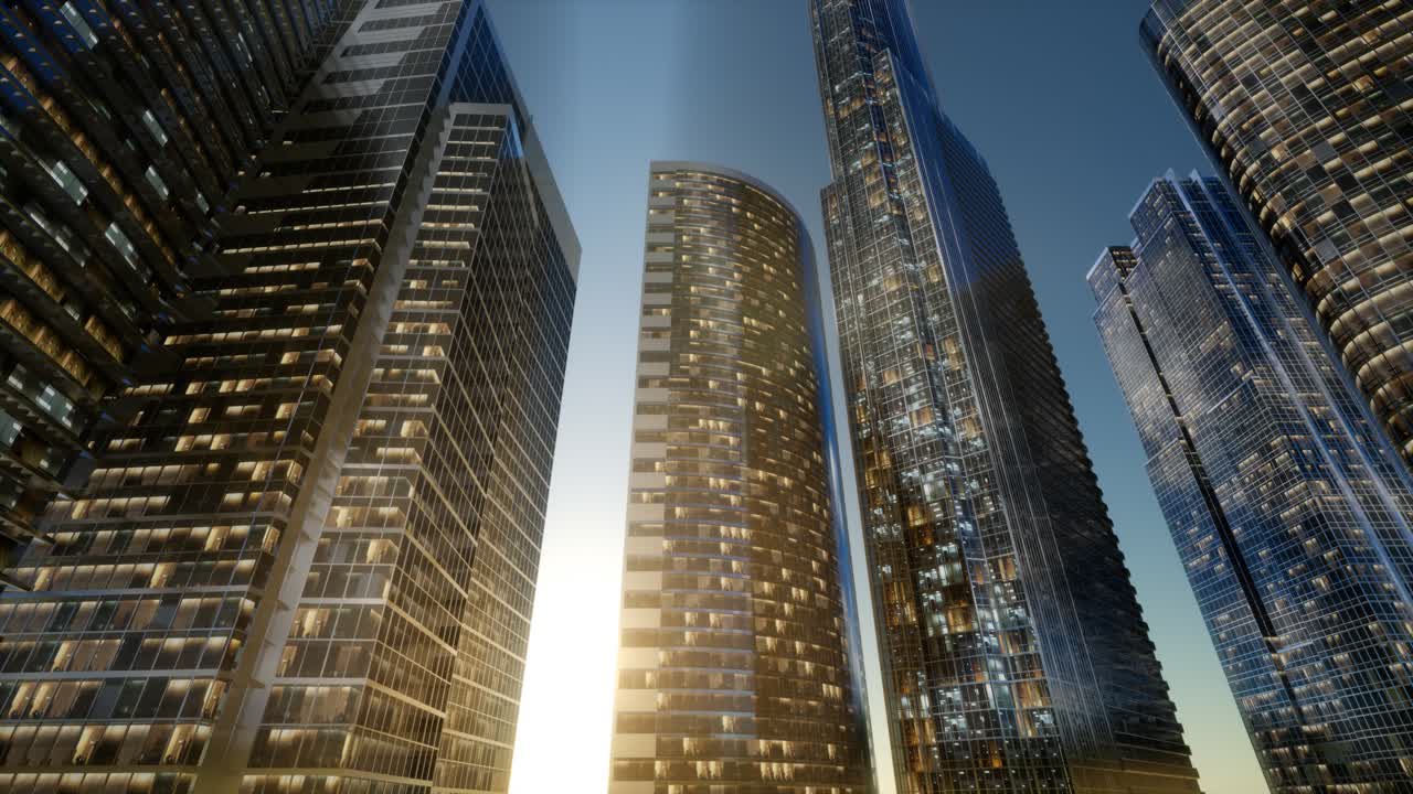 rascacielos de la ciudad al atardecer