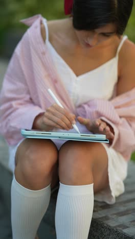 young woman drawing on a tablet