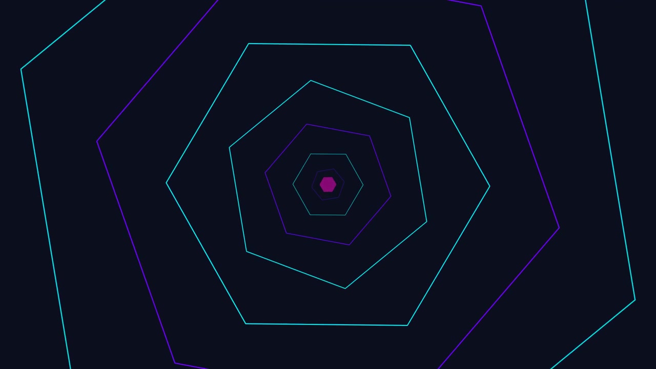 Abstract Animation of Pulsing Neon Hexagons on Dark Background