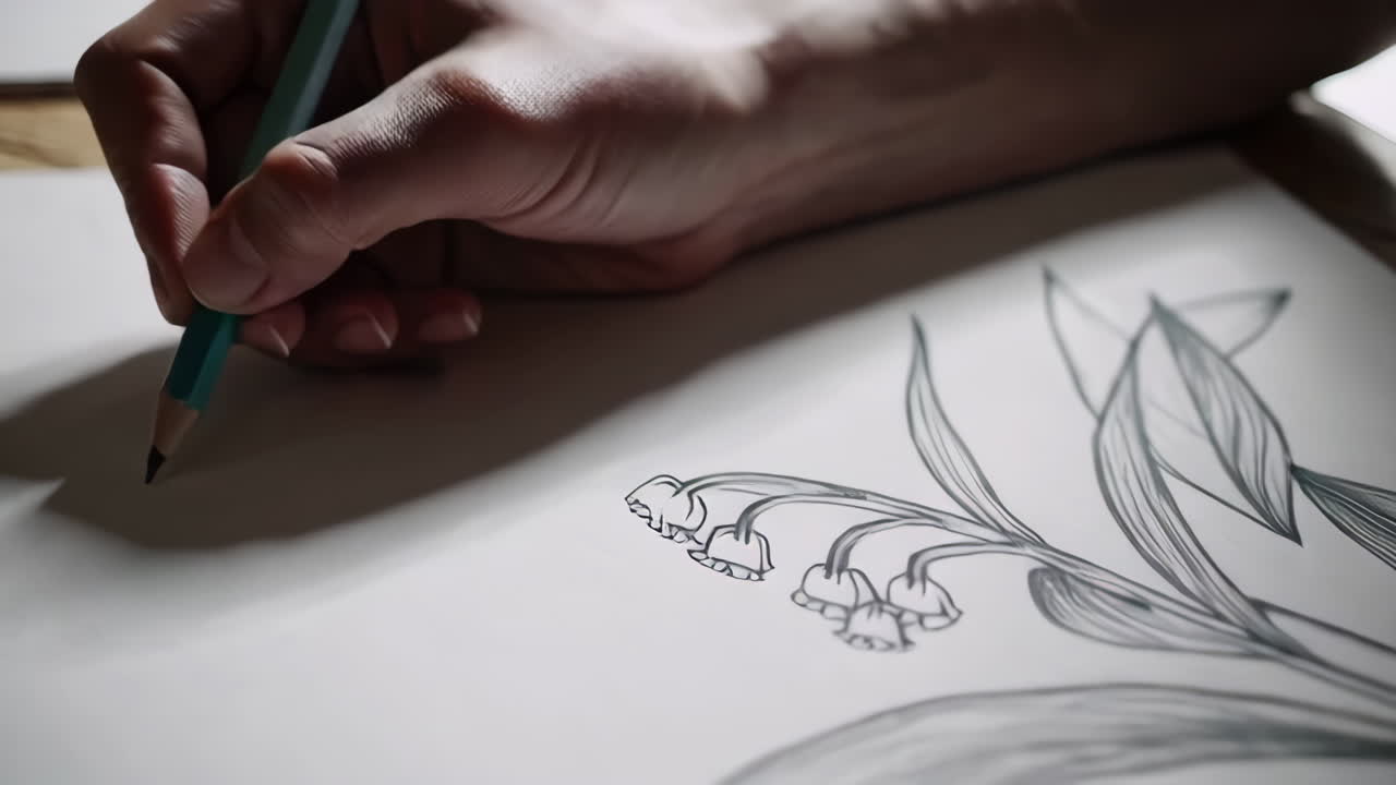 Hand drawing of Lily of the Valley flowers